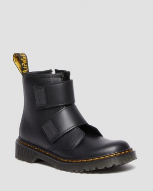 Dr Doc Martens Junior 1460 Double Correa Cuero Boots (Romario) Negros | QE23-S8ET