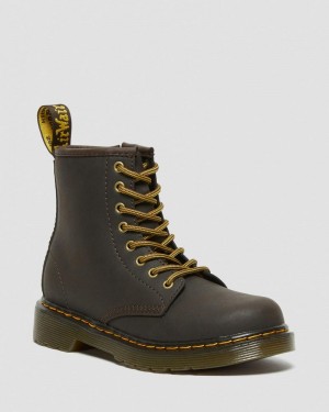 Dr Doc Martens Junior 1460 Wildhorse Cuero Encaje Up Boots (Wildhorse Lamper) Marrom Oscuro | SY30-M8CZ