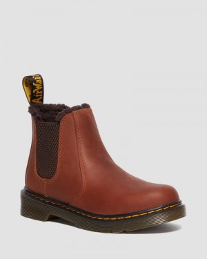 Dr Doc Martens Junior 2976 Faux Fur Forro Chelsea Boots (Republic Impermeables) Marrom Claro | XG89-J6XU