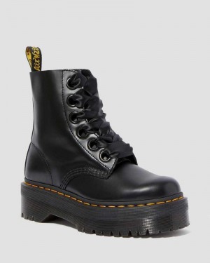 Dr Doc Martens Molly - Cuero Plataforma Boots (Buttero) Negros | WG80-S3CR