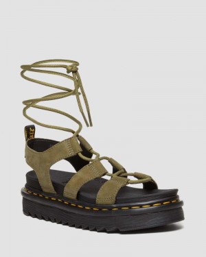 Dr Doc Martens Nartilla Tumbled Nubuck Cuero Gladiator Sandals (Tumbled Nubuck) Verde Oliva | VK03-V1FM