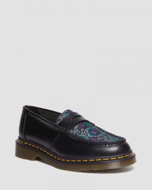 Dr Doc Martens Penton Floral Jacquard Loafers BLACK/FLORAL | VB14-W4SZ