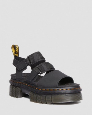 Dr Doc Martens Ricki Cuero 3-Correa Plataforma Sandals (Ajax+Extra Tough 50/50) Negros | HN24-T9FM