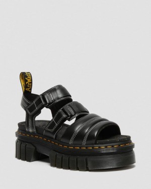 Dr Doc Martens Ricki Nappa Lux Cuero 3-Correa Sandals (Nappa Lux) Negros | QR19-X5ID