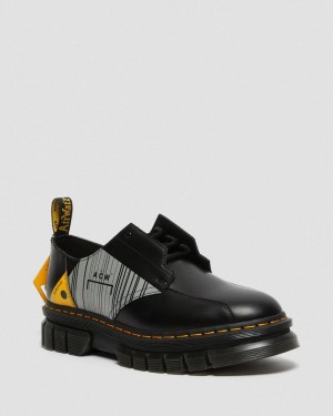 Dr Doc Martens Rikard A-Cold-Wall* Cuero Plataforma Shoes (Smooth Cuero) Negros | JY44-T9MU