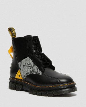 Dr Doc Martens Rikard A-Cold-Wall* Cuero Plataforma Boots (Smooth Cuero) Negros | VA56-W0DG