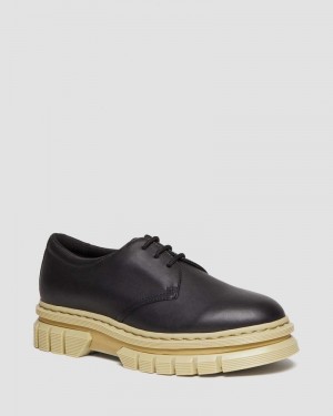 Dr Doc Martens Rikard Contrast Sole Cuero Plataforma Shoes (Polished Lucido) Negros | WW30-C4BB