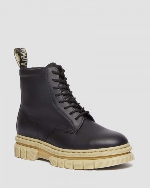 Dr Doc Martens Rikard Contrast Sole Plataforma Encaje Up Boots (Polished Lucido) Negros | NC78-Q6NB