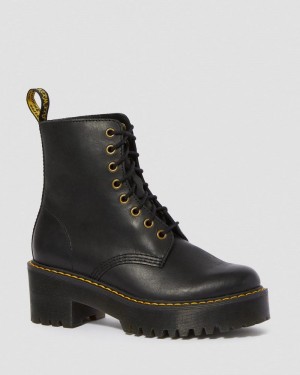 Dr Doc Martens Shriver Hi - Wyoming Cuero Tacón Boots (Burnished Wyoming) Negros | QW40-E6GN