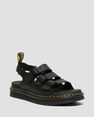 Dr Doc Martens Soloman Men's Cuero Correa Sandals (Hydro Cuero) Negros | LS57-Y8HL