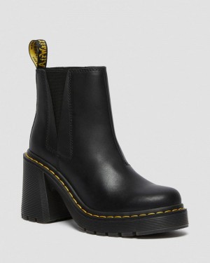 Dr Doc Martens Spence Cuero Flared Heel Chelsea Boots (Sendal) Negros | CK82-Z8BT