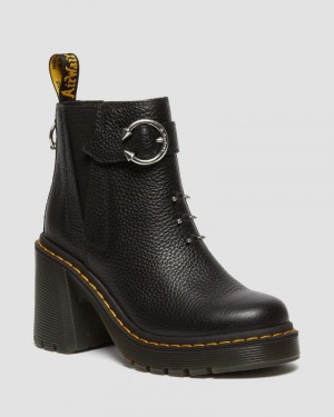 Dr Doc Martens Spence Piercing Cuero Flared Heel Chelsea Boots (Milled Nappa) Negros | CC73-X3ZT