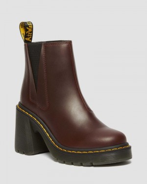 Dr Doc Martens Spence Pull Up Cuero Flared Heel Chelsea Boots Marrom Oscuro | TE13-T7TE