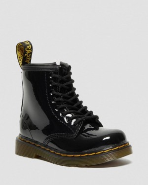 Dr Doc Martens Toddler 1460 Charol Cuero Encaje Up Boots (Charol Cuero) Negros | XV92-C6UX