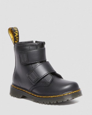 Dr Doc Martens Toddler 1460 Double Correa Cuero Boots (Romario) Negros | XQ28-A1AZ