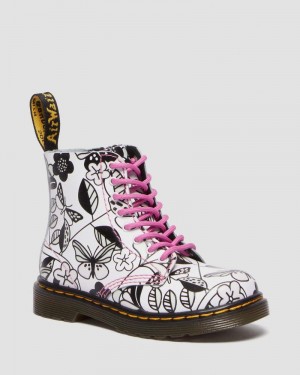 Dr Doc Martens Toddler 1460 Meadow Print Cuero Encaje Up Boots Blancos | NH69-H8JH