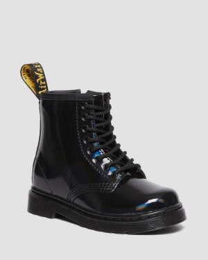 Dr Doc Martens Toddler 1460 Rainbow Charol Cuero Encaje Up Boots (Rainbow Charol) Negros | JQ26-C3PN