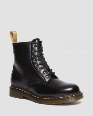 Dr Doc Martens Vegan 1460 Faux Fur Forro Encaje Up Boots (Norfolk Vegan) Negros | PZ62-E3ZE