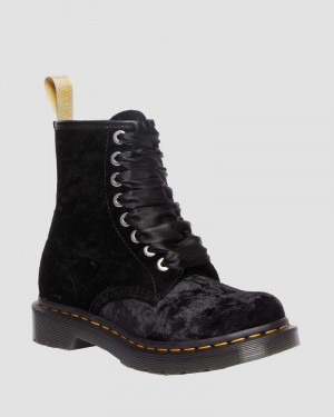 Dr Doc Martens Vegan 1460 - Crushed Velvet Encaje Up Boots (Crushed Velvet) Negros | JH53-G0JZ