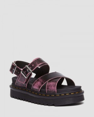 Dr Doc Martens Voss II Distressed Cuero Plataforma Sandals (Two Tone Rub Off) Negros Rosas | HI38-H7UL