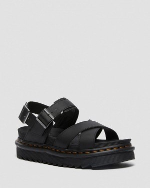 Dr Doc Martens Voss II - Cuero Correa Sandals (Hydro Cuero) Negros | VE05-E5LQ