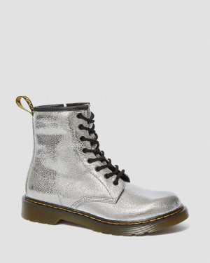 Dr Doc Martens Youth 1460 Crinkle Metallic Encaje Up Boots (Disco Crinkle) Plateados | CK13-N3UR