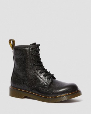 Dr Doc Martens Youth 1460 Crinkle Metallic Encaje Up Boots (Disco Crinkle) Negros | HI76-T7QG