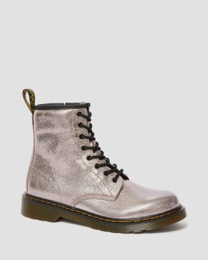 Dr Doc Martens Youth 1460 Crinkle Metallic Encaje Up Boots (Disco Crinkle) Rosas | MO44-U3PZ