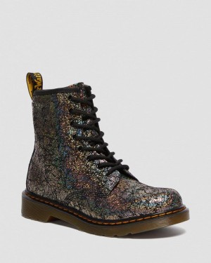 Dr Doc Martens Youth 1460 Crinkle Metallic Encaje Up Boots (Disco Crinkle) Negros | ZH07-C1QF