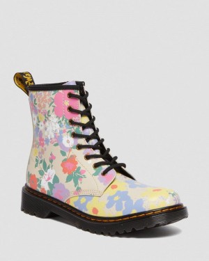 Dr Doc Martens Youth 1460 Floral Mash Up Cuero Encaje Up Boots (Floral Mash Up K Hydro) Beige | GM63-T1UW