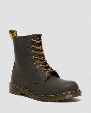 Dr Doc Martens Youth 1460 Wildhorse Cuero Encaje Up Boots (Wildhorse Lamper) Marrom Oscuro | KD26-U9XT