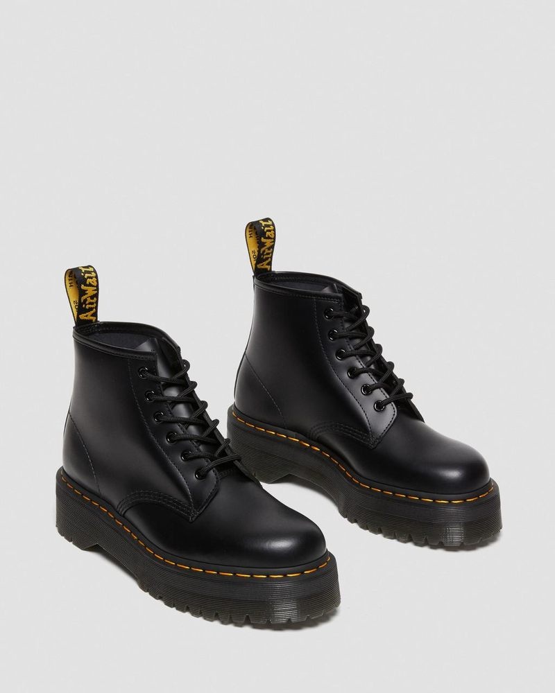 Dr Doc Martens 101 Smooth Cuero Plataforma Ankle Boots (Smooth Cuero) Negros | UT03-J3GO