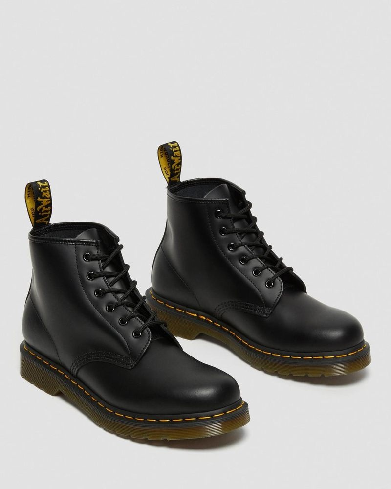 Dr Doc Martens 101 Yellow Stitch Smooth Cuero Ankle Boots (Smooth Cuero) Negros | LU59-K6BZ