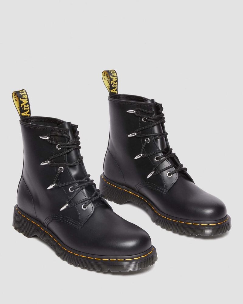 Dr Doc Martens 1460 Alien Hardware Cuero Encaje Up Boots (Danuibo) Negros | SV14-Y7KD