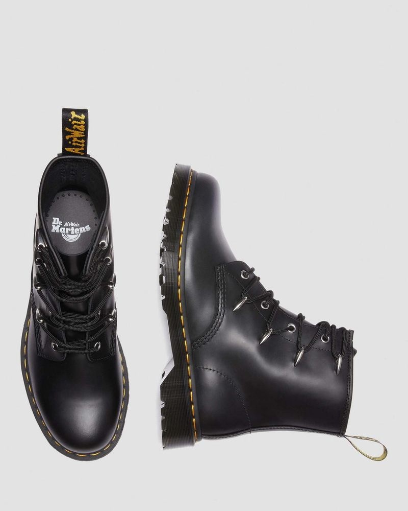 Dr Doc Martens 1460 Alien Hardware Cuero Encaje Up Boots (Danuibo) Negros | SV14-Y7KD