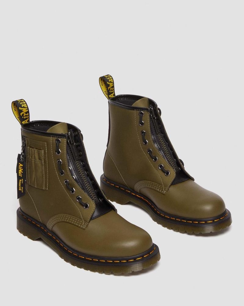 Dr Doc Martens 1460 Ben Alpha Industries Nylon & Cuero Encaje Up Boots Verde Oliva Negros | CV73-R8YQ