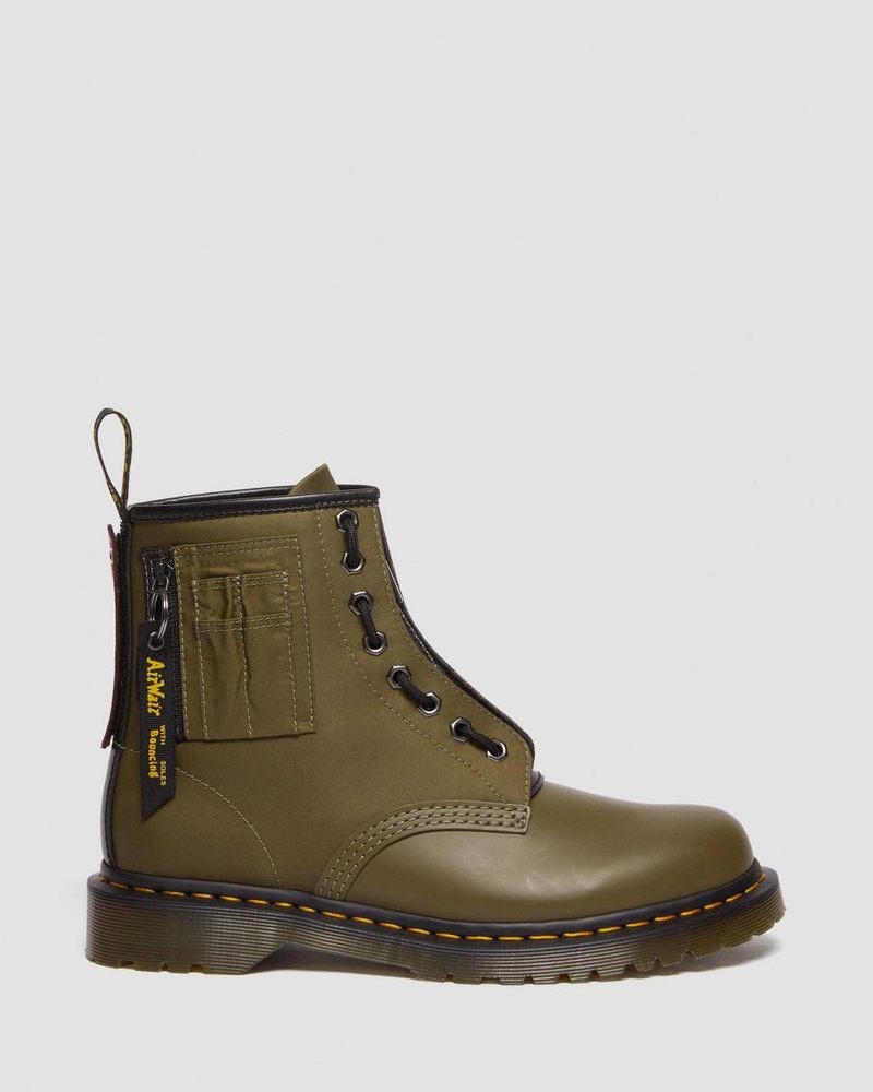 Dr Doc Martens 1460 Ben Alpha Industries Nylon & Cuero Encaje Up Boots Verde Oliva Negros | CV73-R8YQ