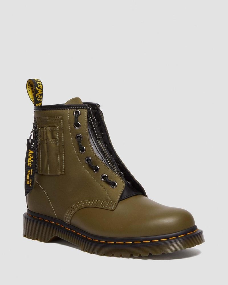 Dr Doc Martens 1460 Ben Alpha Industries Nylon & Cuero Encaje Up Boots Verde Oliva Negros | CV73-R8YQ