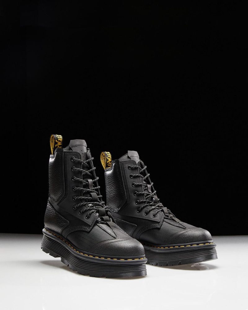 Dr Doc Martens 1460 Beta Zebzag Plataforma Boots (Lunar+Sorento+Hub Ripstop) Negros | YN47-U3OA