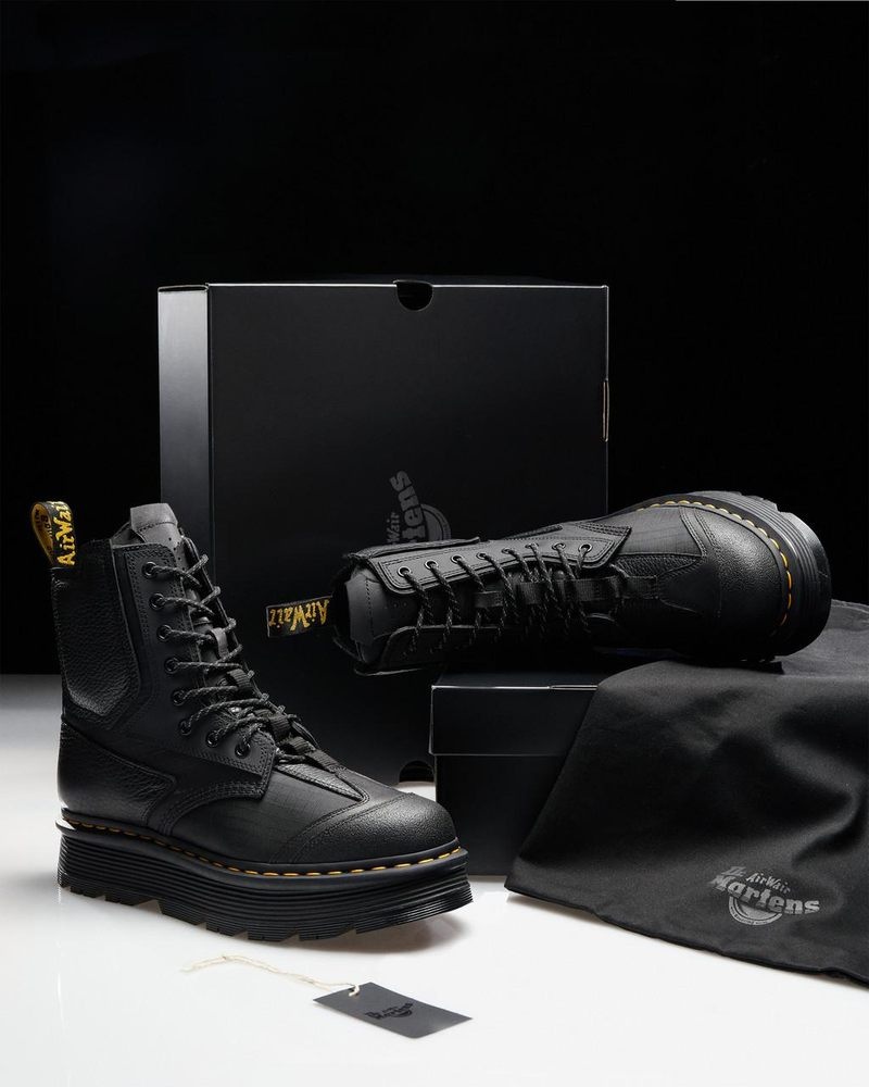 Dr Doc Martens 1460 Beta Zebzag Plataforma Boots (Lunar+Sorento+Hub Ripstop) Negros | YN47-U3OA