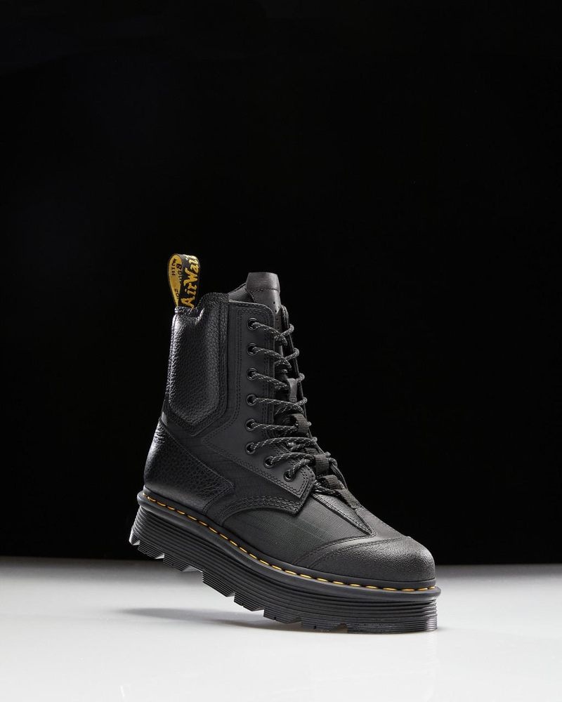 Dr Doc Martens 1460 Beta Zebzag Plataforma Boots (Lunar+Sorento+Hub Ripstop) Negros | YN47-U3OA