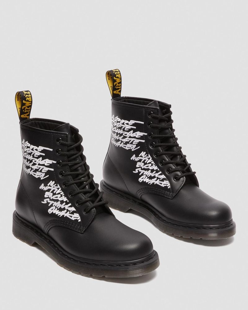 Dr Doc Martens 1460 Futura Embroidered Cuero Encaje Up Boots (Nappa Cuero) Negros | DE06-V4UI