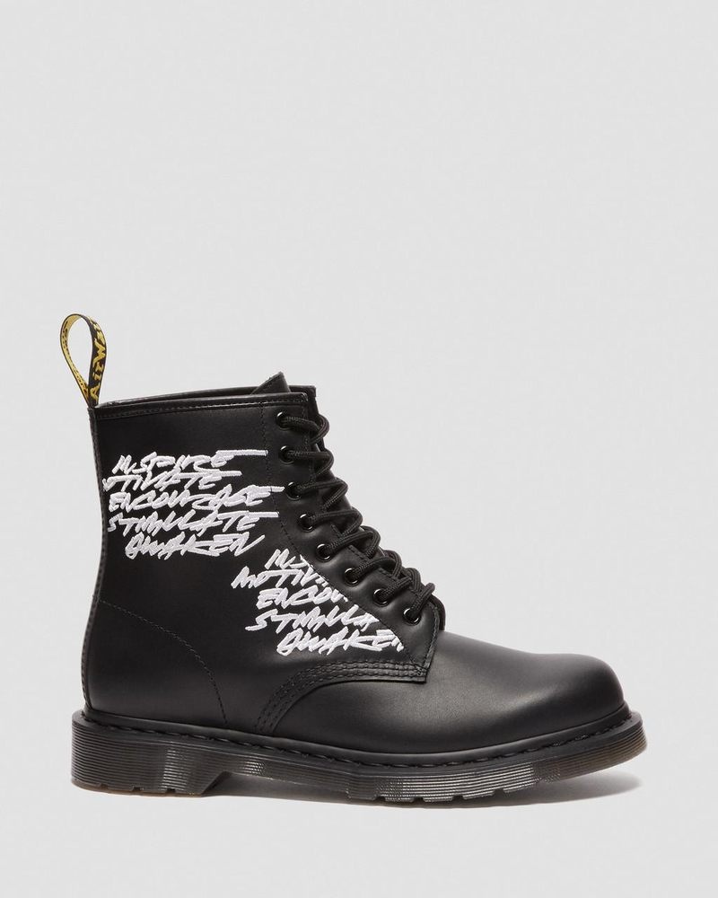 Dr Doc Martens 1460 Futura Embroidered Cuero Encaje Up Boots (Nappa Cuero) Negros | DE06-V4UI