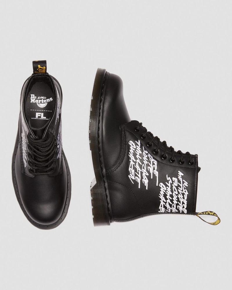 Dr Doc Martens 1460 Futura Embroidered Cuero Encaje Up Boots (Nappa Cuero) Negros | DE06-V4UI