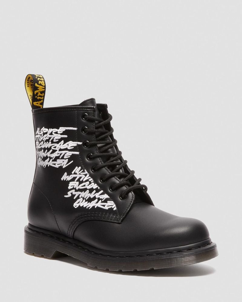 Dr Doc Martens 1460 Futura Embroidered Cuero Encaje Up Boots (Nappa Cuero) Negros | DE06-V4UI