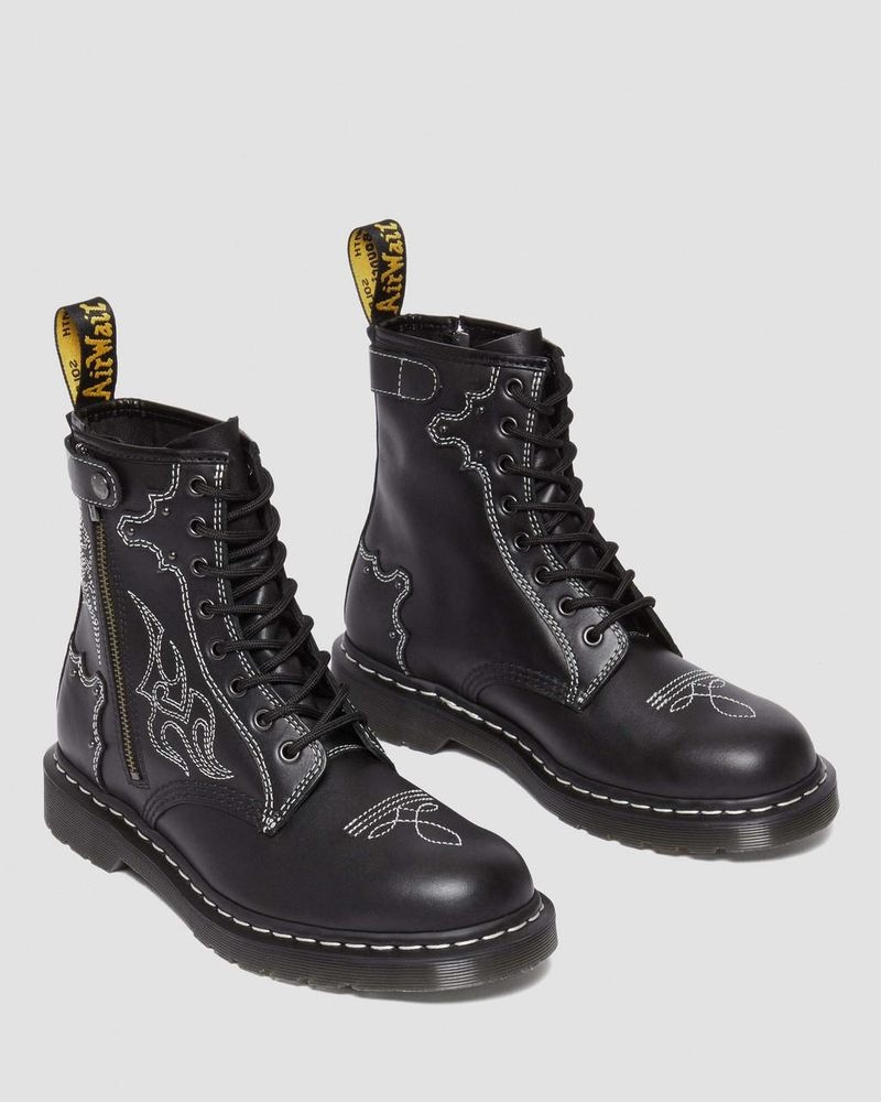 Dr Doc Martens 1460 Gothic Americana Cuero Encaje Up Boots (Wanama) Negros | SN33-Q9SY