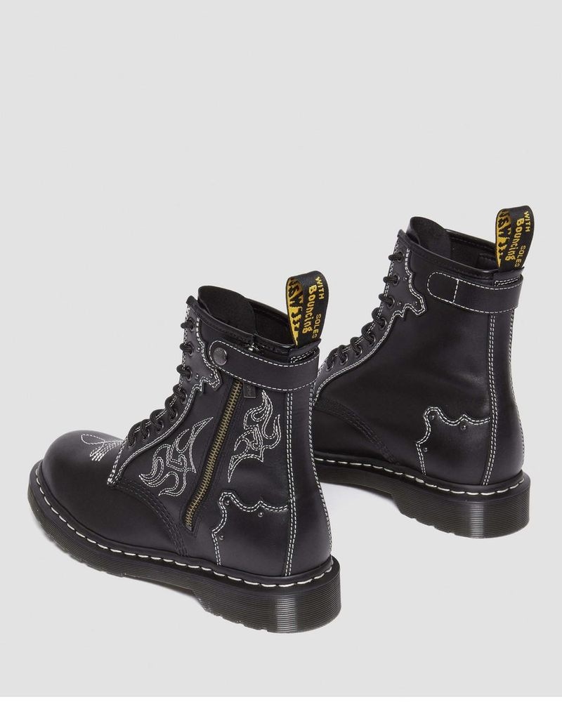 Dr Doc Martens 1460 Gothic Americana Cuero Encaje Up Boots (Wanama) Negros | SN33-Q9SY