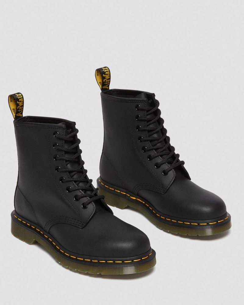 Dr Doc Martens 1460 Greasy Cuero Encaje Up Boots (Greasy) Negros | WB43-I1WO