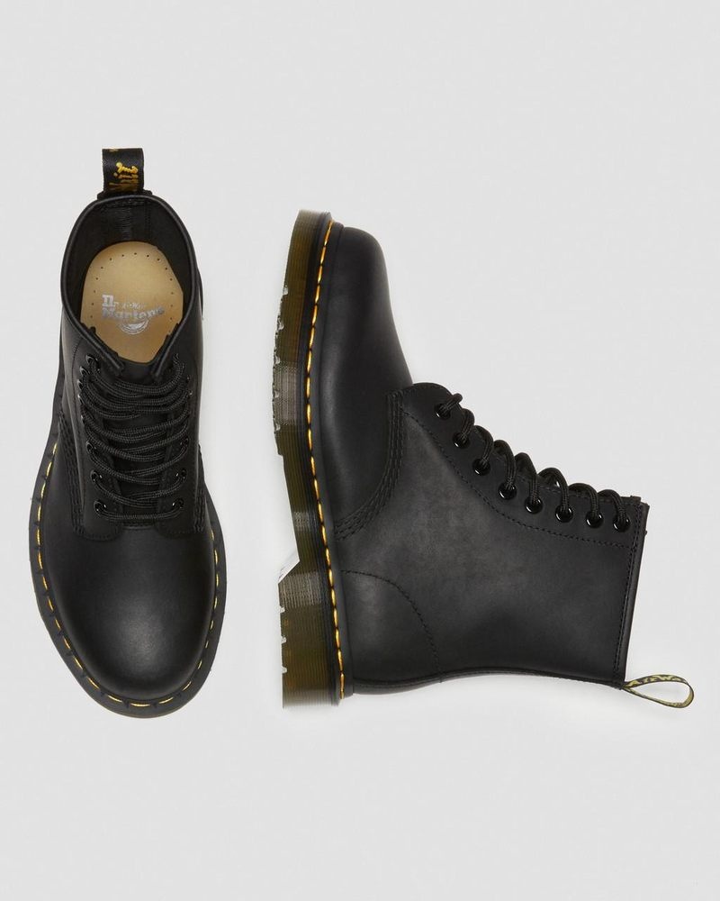 Dr Doc Martens 1460 Greasy Cuero Encaje Up Boots (Greasy) Negros | WB43-I1WO