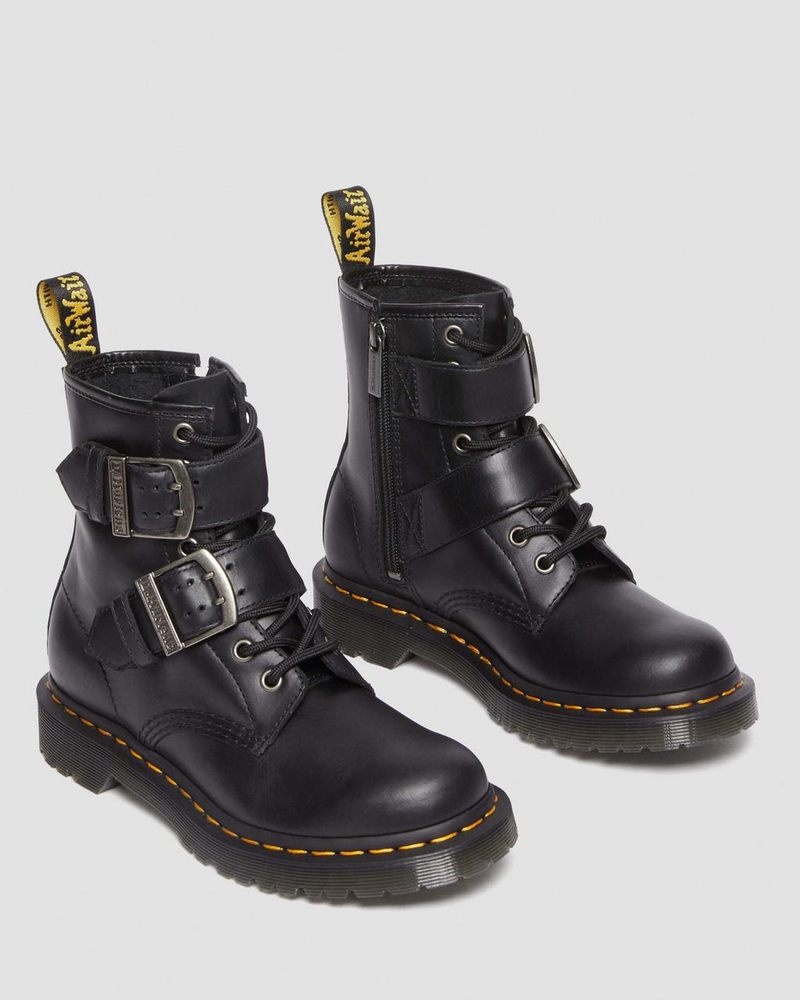 Dr Doc Martens 1460 Hebilla Pull Up Cuero Encaje Up Boots (Pull Up) Negros | MU64-M8EL